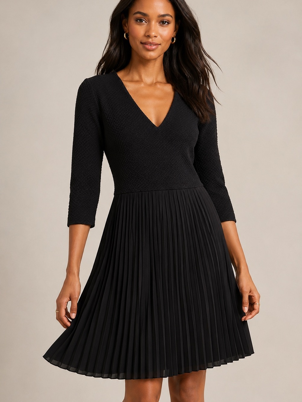 GANNI for Anthropologie Fulton Black Pleated Crossknit Dress – XS